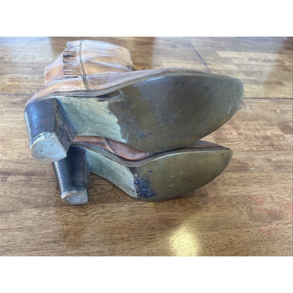 Vtg Benoit Dalve Womens Cowboy Western Leather Fringe Heel Boots Tan Romania 7.5 - Picture 11 of 15